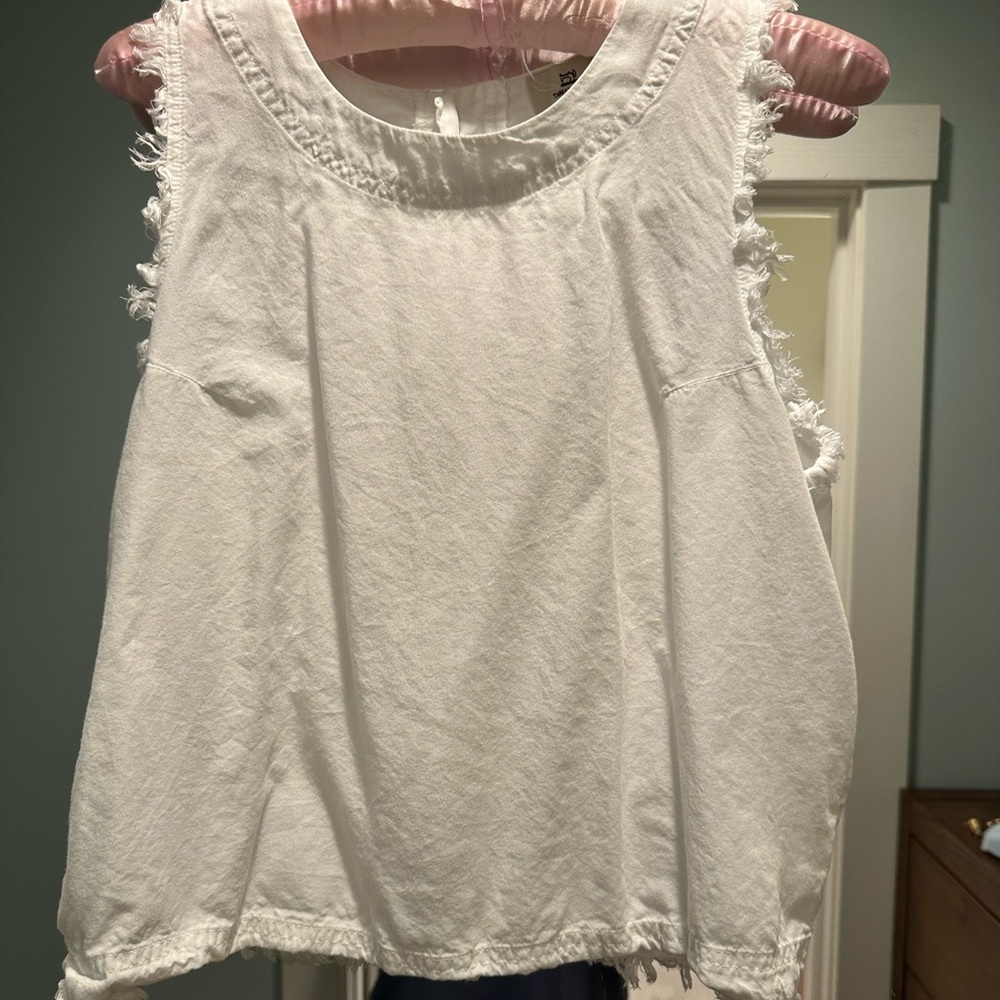 White Sleeveless Frayed Hem Top